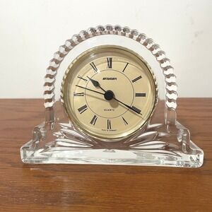 Cristal d'Arques France Quartz Clock Stawer Germany 24% Lead Crystal Tabletop